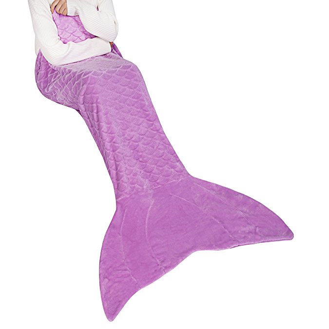 Ataya Mermaid Tail Blanket for Adults and Kids,Fit Over 10 Years Old,Multicolor Soft Flannel Fleece All Seasons Sleeping Blanket,Best Gifts for Girls,25”×60”(brush purple)