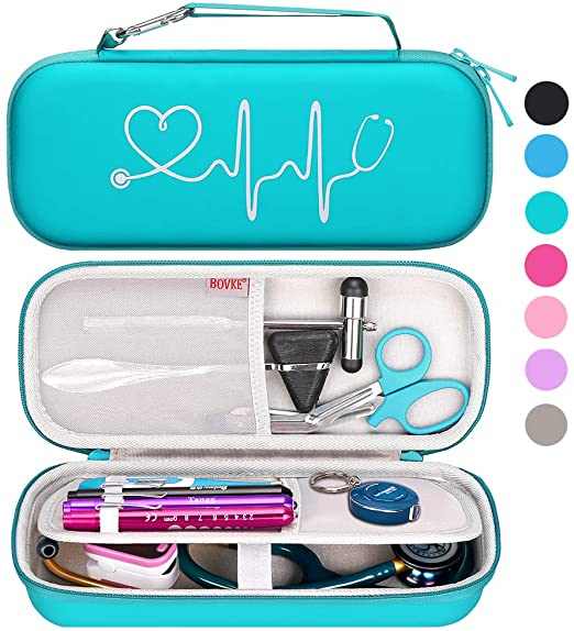 BOVKE Stethoscope Sturdy Case for 3M Classic III, Lightweight II S.E, Cardiology IV, MDF Acoustica Deluxe Stethoscopes - Extra Room fits Nurse Accessories Penlight EMT Medical Scissors, Emerald