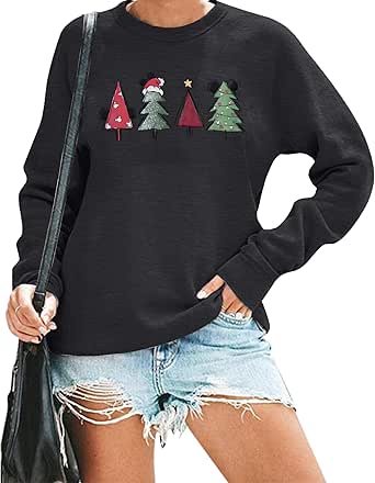 JINTING Christmas Sweatshirt for Women Christmas Tree Pullover Xmas Holiday Crewneck Sweatshirts Long Sleeve Top