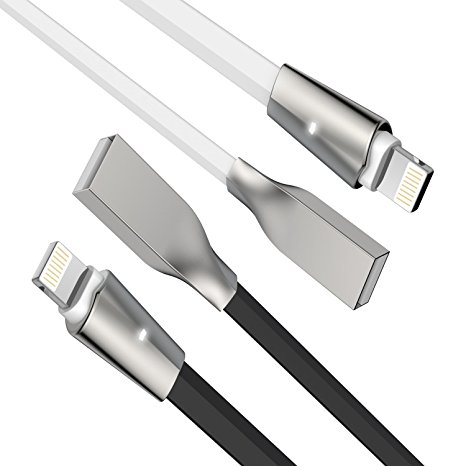 Aimus iPhone Charger, 6FT w LED Light [2Pack] Flat Lightning Cable iPhone Charging USB Cord for iPhone 7/7 Plus/6s/6s Plus/6/6 Plus/5/5S/5C/SE/iPad Air/Mini and iPod (Black&White)