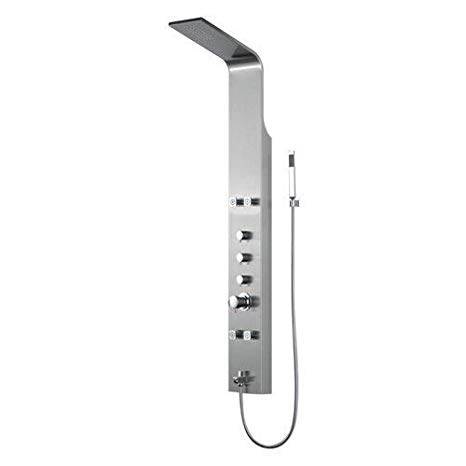 BOANN BNSPA102-C Stainless Steel Thermostatic Rainfall Shower Panel with 4 adjustable Jets, Mirrored Chrome Finish