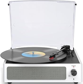 WOCKODER Vinyl Record Player with Speakers Turntable for Vinyl Records Belt-Driven Turntable Support 3-Speed Wireless Playback Headphone AUX-in RCA Line LP Vinyl Players for Sound Enjoyment White