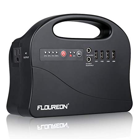 floureon Portable Power Station, 146Wh Solar Generators Lithium Power Supply for Outdoors Camping Travel Fishing Hunting, Emergency Power Generator with 120V/200W AC Outlet, 4 USB Ports, Solar Input.