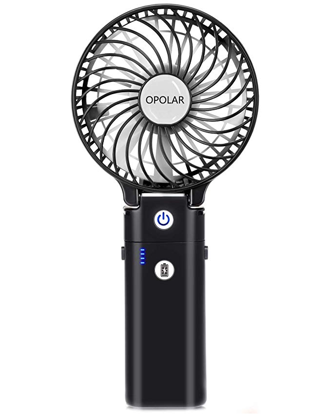 OPOLAR Handheld Fan with 5200mA Power Bank, Battery Operated Fan with 5-20 Hours Working Time,3 Setting, Strong Wind,Foldable Design, for Travel,Camping and Outdoor Activities