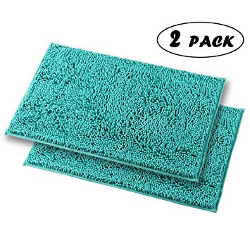 Mayshine bath mats for bathroom rugs Non slip Machine washable soft Microfiber 2 pack (20×32 inches, Turquoise)