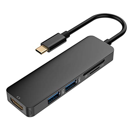 USB C HDMI HUB Adapter 4K for MacBook Pro 2016/2017, 5 in 1 USB 3.1 USB-C to HDMI Output, SD   MicroSD Card Reader and 2-Ports USB 3.0 Black