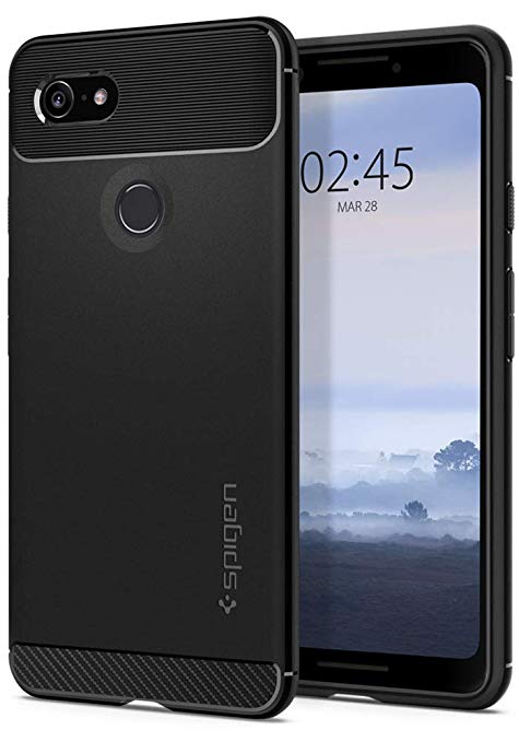 Spigen [Rugged Armor] Case for Google Pixel 3, Original Patent Carbon Fiber Design Flexible Slim TPU Phone Cover for Google Pixel 3 Case - Black