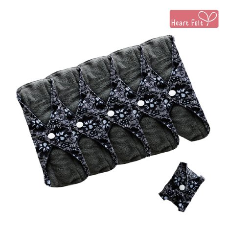 Heart Felt Bamboo Reusable Sanitary Pads Blue Lace Print X 5 with Charcoal Absorbency Layer The Smartest New Way to Avoid Leaks Odors and Staining Save Hundreds of Dollars and Massive Amounts of Landfill Waste with Washable Incontinence Pads Pretty Pattern Secure Snap to Stay in Place and Total Peace of Mind with These Top Quality Reusable Washable Menstrual Cloth Pads