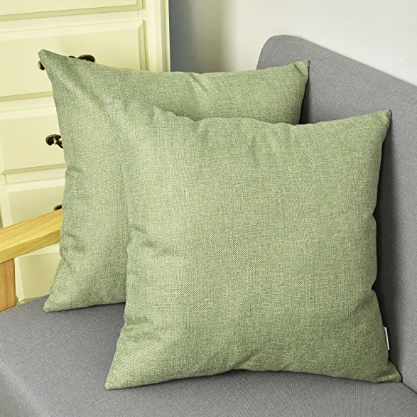 Natus Weaver outlet Decorative 18 X 18 Inch Linen Cloth Pillow Cover Cushion Case for Bench , Green , 2 Pieces