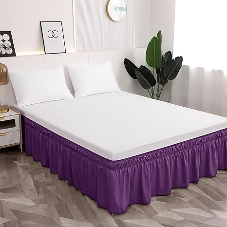 Toodou Twin Bed Skirt 16 Inch Drop Dust Ruffle Only, Three Microfiber Fabric Sides Wrap Around with Elastic, Easy to Install, Cover Up The Twin/Twin XL Size Bed, Purple