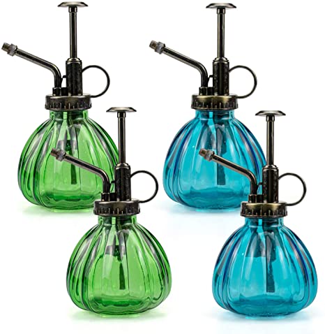 Fasmov 4 Pack Plant Mister Vintage Style Decorative Water Spray Bottle with Top Pump