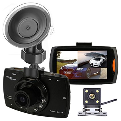 Dual Backup Camera and Dash Cam with FHD 1080P Resolution 2.7''LCD Screen Night Vision Safety Parking Monitor,Waterproof 140 Degree Dashboard Cam with 170 Degree Rear View Camera