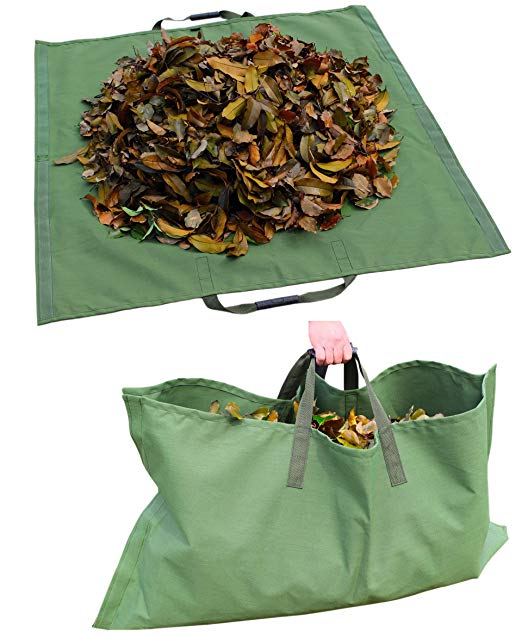 Amatory Leaf Lawn Garden Yard Waste Tarp Clean Up Gardening Trash Bag Clean-up Heavy Duty Military Canvas Fabric Reusable (Tarp-Green)
