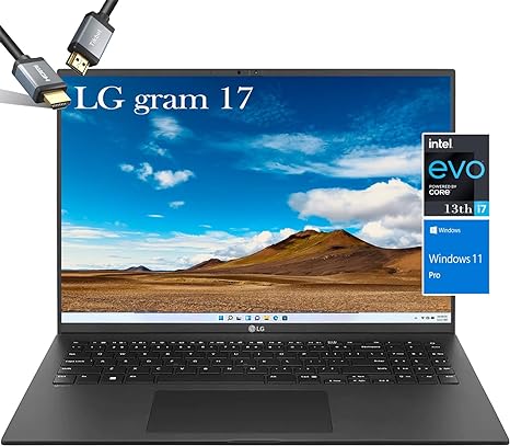 LG Gram 2023 17inch Laptop - i7-1360P Intel Evo - Windows 11 Pro - WQXGA IPS Display 16:10 - Wi-Fi 6E - Thunderbolt 4 - Fingerprint - Webcam - 80WHr Battery - HDMI Cable (16GB RAM |2TB SSD)