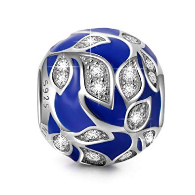 NinaQueen"Vine Leaf" 925 Sterling Silver Blue Enamel Bead Charms ♥Happy Mothers Day!