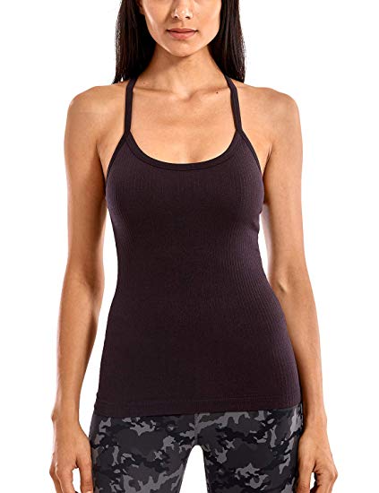 CRZ YOGA Seamless Workout Tank Tops for Women Racerback Athletic Camisole Sports Shirts with Built in Bra