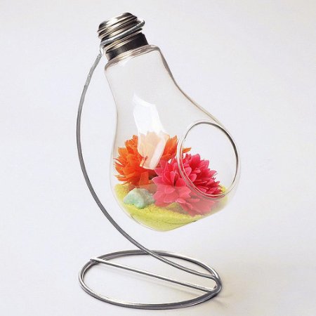 Hanging Clear Glass Bulb Vase Air Plant Terrarium / Succulent Planter Container w/ Silver Metal Stand by UCQuality