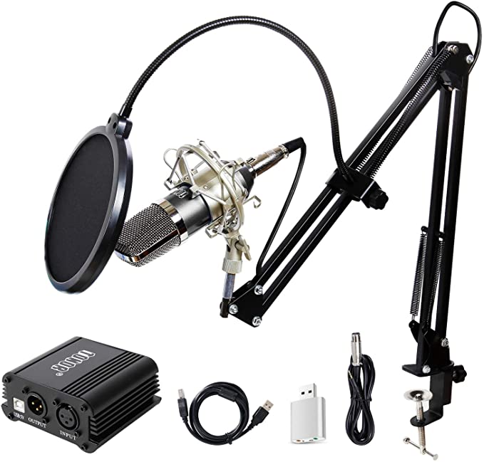 TONOR Professional Condenser Microphone XLR to 3.5mm Podcasting Studio Recording Condenser Microphone Kit Computer Mics with 48V Phantom Power Supply Black