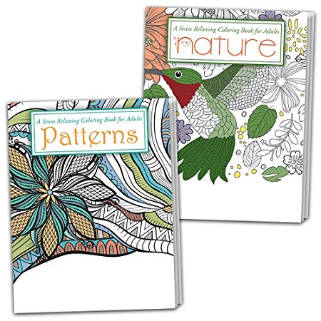 Stress Relieving Coloring Books for Adults (Patterns and Nature) - 2-Pack