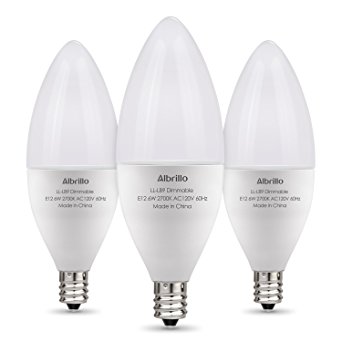 Albrillo E12 Bulb Dimmable LED Candelabra Bulbs, 60 Watt Incandescent Light Equivalent, Warm White 2700K, 3 Pack