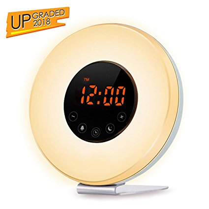 TecBillion Wake Up Light Alarm Clock - Sunrise Simulation Alarm Clock (2018 Upgraded) With 6 Natural Sounds, FM Radio, Snooze & Sunset Function For Heavy Sleepers, Touch Control 7 Color LED Light