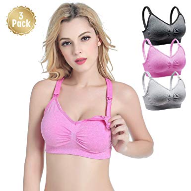 3PACK Womens Sleeping Nursing Bra Full Cup Seamless Maternity Bra for Breastfeeding with Removable Pads