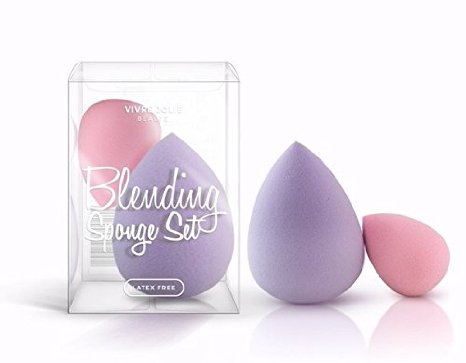 Makeup Blender, Beauty Sponge Set of 2, Flawless Airbrush Finish for Foundation, Concealer, Primer and Blush. Latex Free Cosmetic Tool by Vivre Jolie