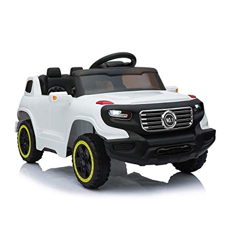 JAXPETY 6V Kids Ride On Car Truck w/ Parent Control 3 Speeds LED Headlights MP3 Player Horn (White)