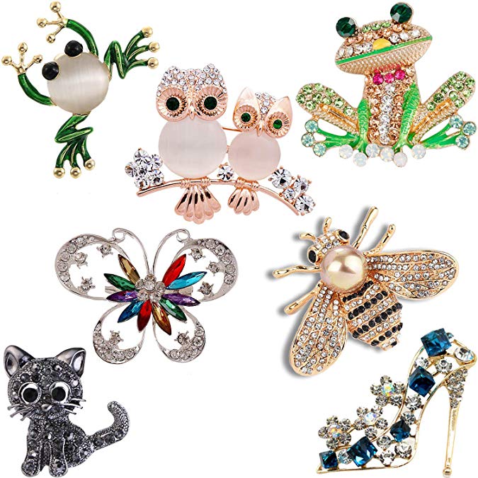 YallFF 7 Pieces Women Brooch Set Crystal Pin Vintage with Dragonfly Butterfly Hummingbird Owl Elephant Peacock Bee Animal and Insect Brooch Pin for Women Girls