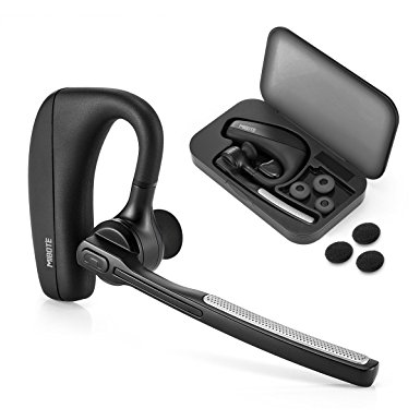 New Version Bluetooth Headset, Mibote 9 Hours Talk Time V4.1 Wireless Business Headphones Earbuds HD Stereo 180 Degrees Rotation Noise Cancelling Earpiece Sweatproof HandsFree Earphone with Mute Function Microphone for Android Iphone Windows PC Exercise Running Gym Driving Earphones Black ( Protective Case included )