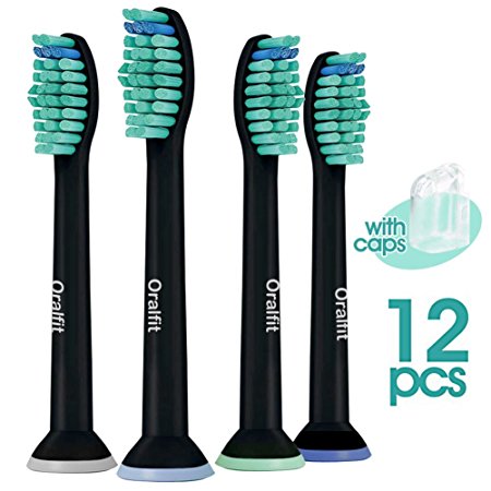 Standard Replacement Brush Heads for Philips Sonicare HX6014/13 ProResults (4, 8, 12 or 20 Pack) | Fits: Easyclean, DiamondClean, HealthyWhite, Flexcare | Black [12 Pack]