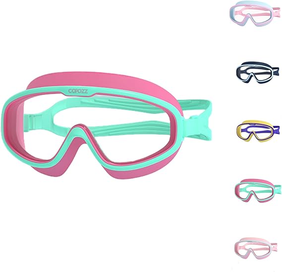 COPOZZ Kids Goggles for Swimming 8-12, Youth Wide View Anti Fog No Leak Clear Swim Goggles for Boys Girls Pool Beach