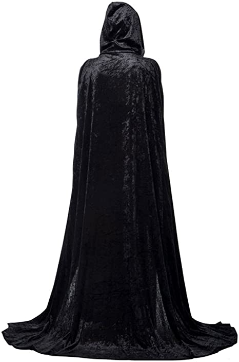 Aisa Halloween Cloak Full Length Crushed Velvet Hooded Cape Cosplay Costume