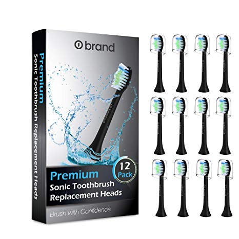 12 Pack o1brand Toothbrush Heads Compatible with Philips Sonicare, Medium Softness, Premium Sonicare Brush Heads, Phillips Sonicare Replacement Heads, Philips Sonicare Toothbrush Heads, DiamondClean, FlexCare (BLACK)