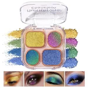 UCANBE Multichrome Chameleon Eyeshadow Makeup Palette, 4 Colors Holographic Metallic Glitter Eye Shadow Pallet, High Pigmented Creamy Duo Chrome Multidimensional Eye Make Up Kit