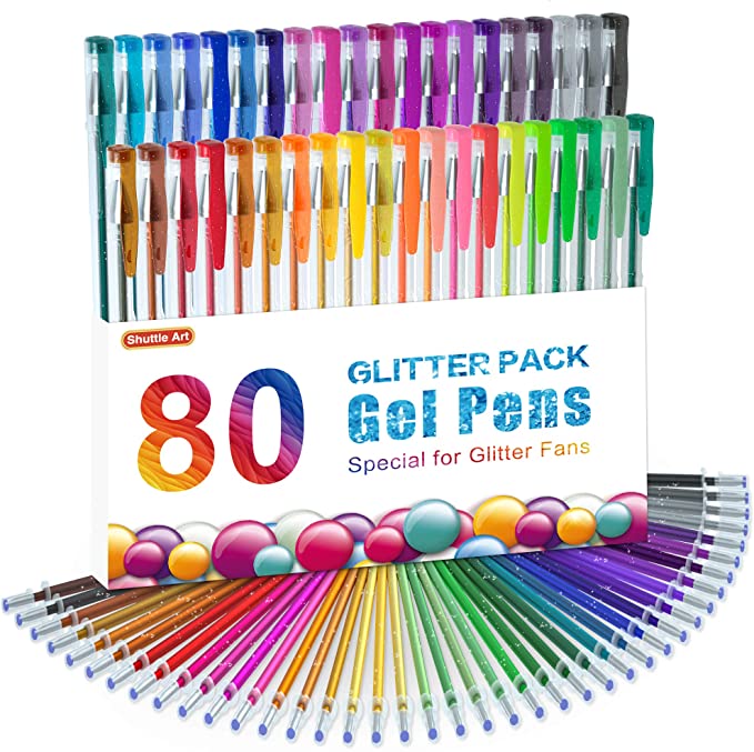 Shuttle Art 80 Colors Glitter Gel Pens, 40 Colors Glitter Gel Pen Set with 40 Refills for Adult Coloring Books Craft Doodling