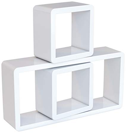 SONGMICS Wall Shelves Set of 3 Cube Floating Shelves Storage MDF Display Weight Capacity 15 kg, White LWS102