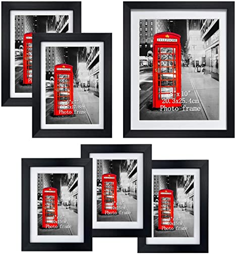 Amazing Roo 6 Piece Black Picture Frames for Wall or Tabletop Display, One 8x10, Two 5x7, Three 4x6