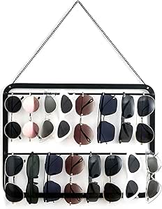 Mkono Sunglasses Organizer Hanging Glasses Storage Holder for Wall and Door Metal 2 Tier Eyeglasses Rack Holds Up to 16 Sunglasses Modern Wall Mount Sunglass Eyewear Display Hanger, Black