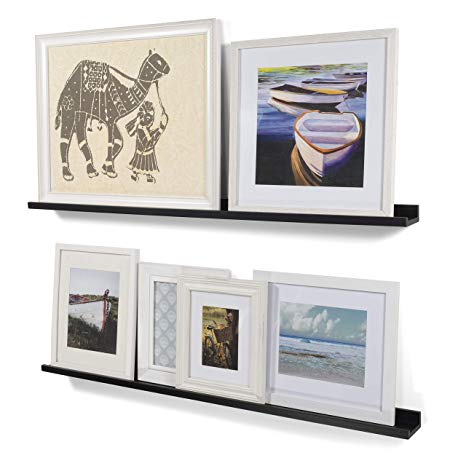 Wallniture Modern Floating Wall Ledge Shelf for Pictures and Frames Black 46 Inch Set of 2