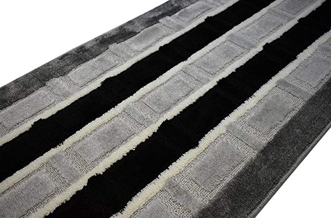 ORFA HOME Custom Size Squares Hallway Runner Rug Slip Resistant, 26 Inch Wide x Your Choice of Length Size, Black, 26 Inch X 5 feet