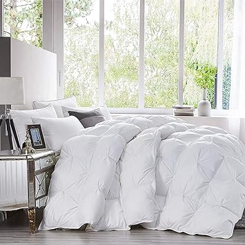 Luxurious Goose Down Feather Fiber Comforter Palatial King Size All-Season Duvet Insert, Premium Baffle Box, 120 x 98 INCHES, 100% Egyptian Cotton Cover, 95 oz Fluffy Fill Weight - White Pinch Pleat