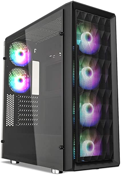 Vetroo MESH6 Mid Tower Computer Case Compact ATX PC Gaming Case 6pcs ARGB Fans Pre-Installed with Controller Diamond-Shaped Mesh Front & Tempered Glass Side Panel Excellent Airflow Cooling Case