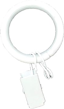 Urbanest 1.25" Quiet Smooth Drapery Curtain Rod Rings for 1" Rod with Clips, Eyelets and Nylon Inserts, 32 Pieces, White
