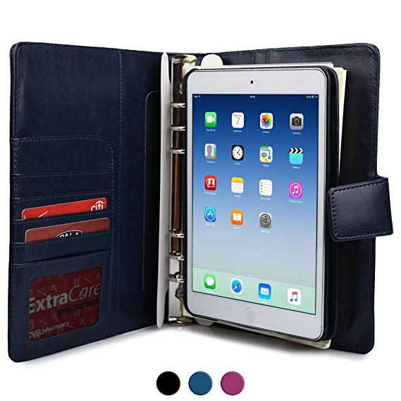 Cooper FOLDERTAB Padfolio Case Compatible with iPad Mini 3, iPad Mini 2, iPad Mini 1 | Business Executive Organizer with Notepad | Vegan Leather, Left Right Handed Binder, Notebook Refill (Blue)