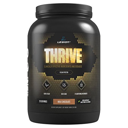 Legion Thrive Vegan Protein Powder, Milk Chocolate - Hemp, Brown Rice, Pea, and Quinoa Plant Based Protein Blend. Gluten Free, GMO Free, Naturally Sweetened and Flavored, 20 Servings, 2.18 Lbs