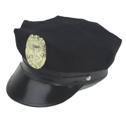 Jacobson Hat Company Police Hat with Bright Gold Plastic Badge - Black