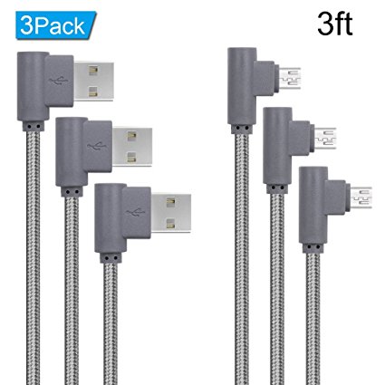 Right Angle Micro USB Cable,90 Degree Android Charger Cable,ANSEIP 3Pack USB to Micro Cable Braided Charger Cords and Data Sync for Samsung/LG/Motorola/Android Smartphones/MP3 (Grey-3Pack, 3FT)