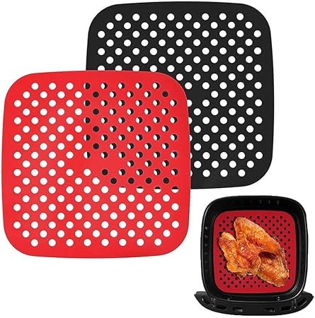 2 Pcs Reusable Silicone Air Fryer Liners,Sonku Air Fryer Accessories Non Stick 8.5 Inch Square Air Fryers Replacement for Parchment Paper