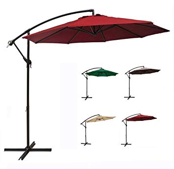 mcc direct 3 m Patio Parasol Cantilever Hanging Garden Beach Banana Umbrella Canopy (burgundy)